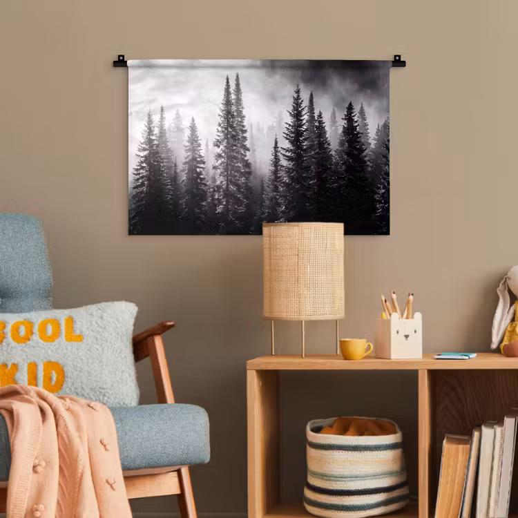 Bos - Mist - Winter - Monochroom - Natuur Wandkleed katoen klein -wsfeer4_kind