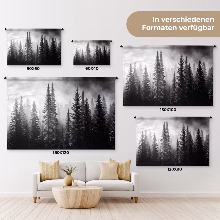 Bos - Mist - Winter - Monochroom - Natuur Wandkleed katoen klein -tsfeer8_DE