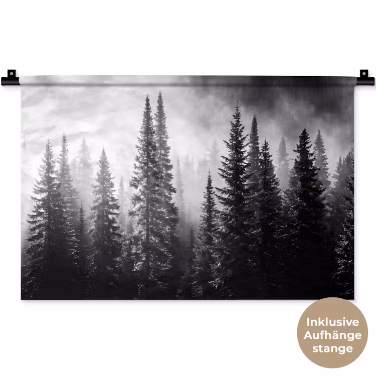 Bos - Mist - Winter - Monochroom - Natuur Wandkleed katoen klein -t3d_DE