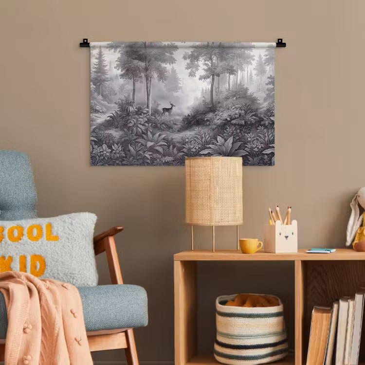 Bos - Hert - Zwart - Wit Wandkleed katoen klein -wsfeer4_kind