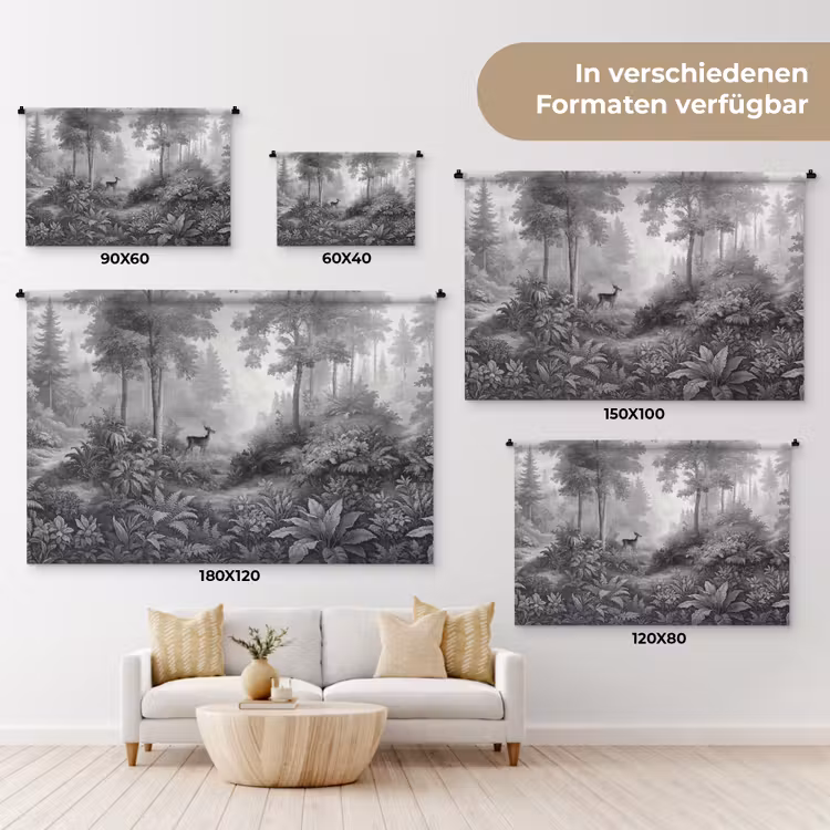 Bos - Hert - Zwart - Wit Wandkleed katoen klein -tsfeer8_DE