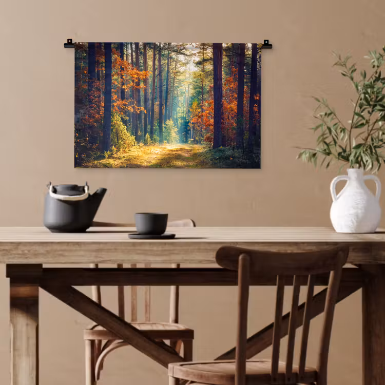 Bos - Zon - Natuur - Herfst Wandkleed katoen klein -sfeer6