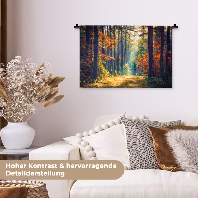 Bos - Zon - Natuur - Herfst Wandkleed katoen klein -tsfeer1_DE
