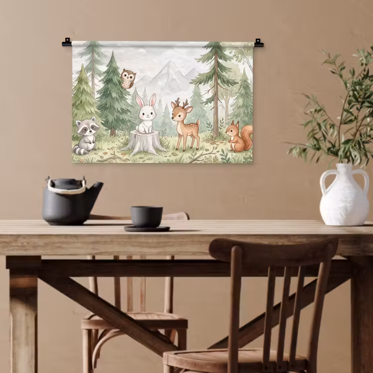 Bos - Dieren - Groen Wandkleed katoen klein -sfeer6