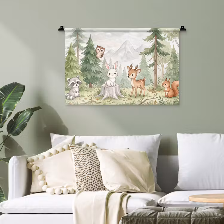 Bos - Dieren - Groen Wandkleed katoen klein -sfeer7