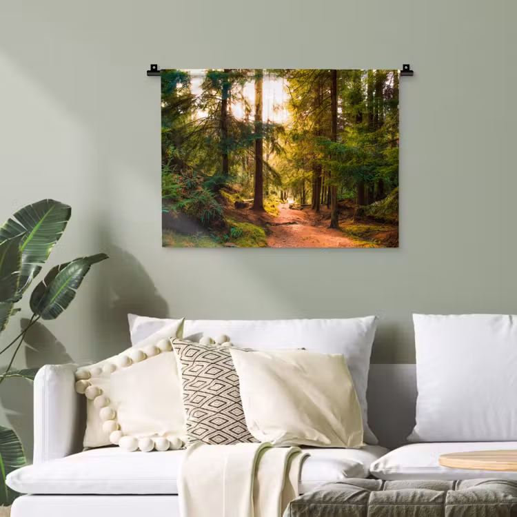 Bos - Pad - Bomen - Groen - Zon - Natuur Wandkleed katoen klein -sfeer7