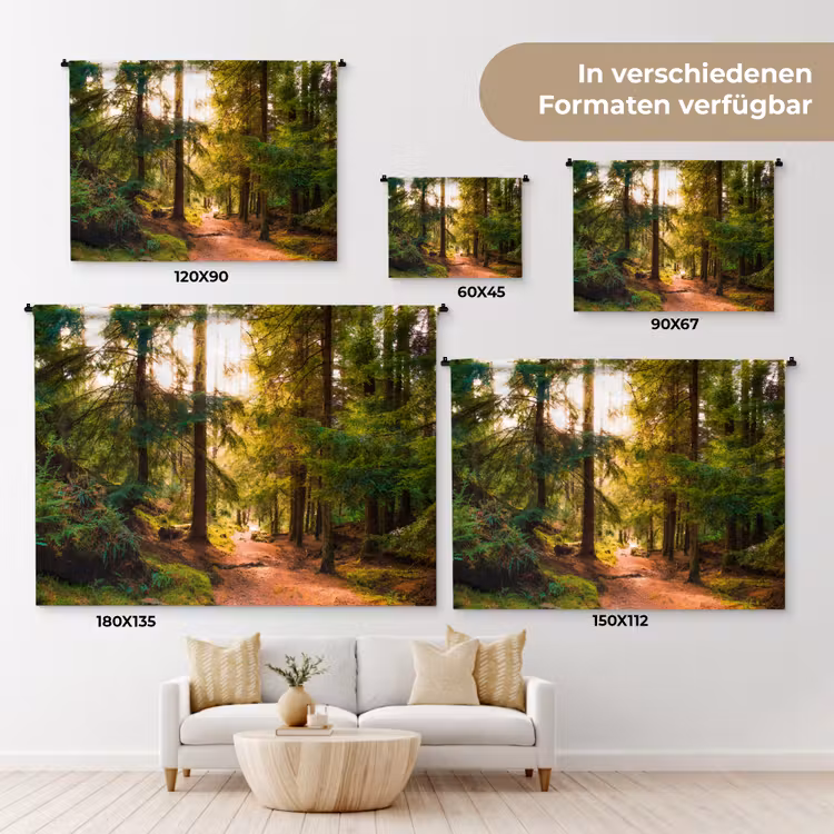 Bos - Pad - Bomen - Groen - Zon - Natuur Wandkleed katoen klein -tsfeer8_DE