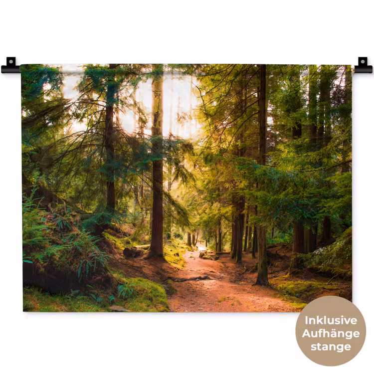 Bos - Pad - Bomen - Groen - Zon - Natuur Wandkleed katoen klein -t3d_DE