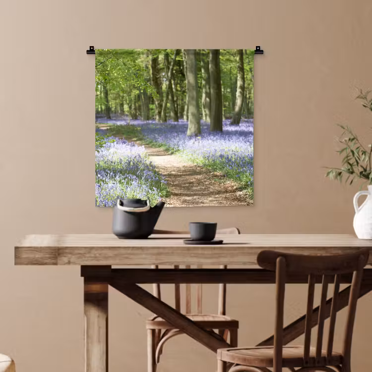 Bos - Pad - Bloemen - Paars - Groen - Natuur Wandkleed katoen klein -sfeer6