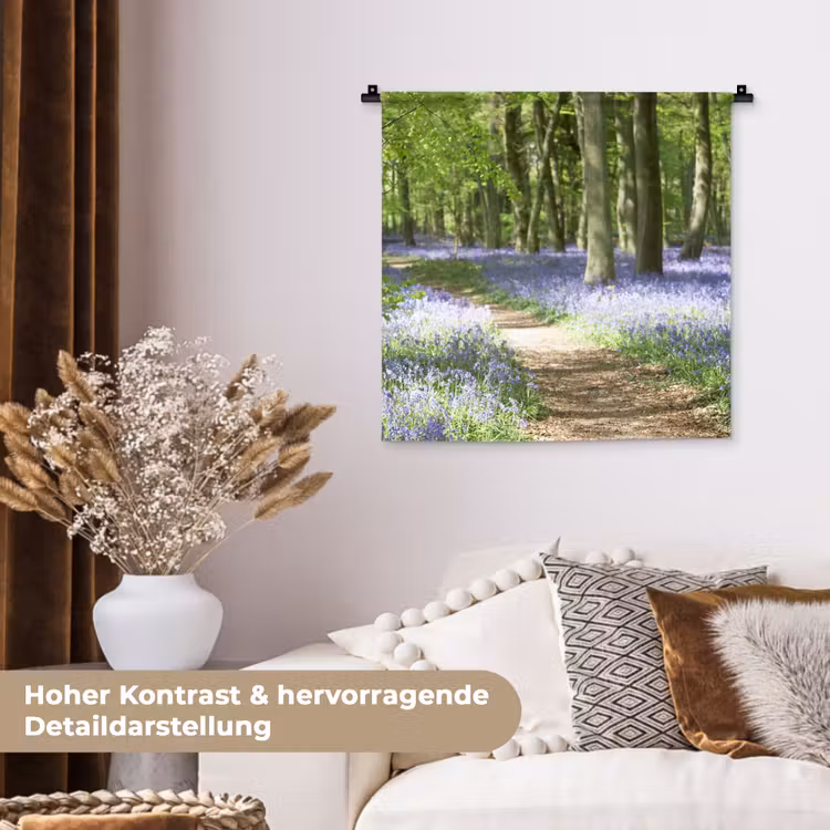 Bos - Pad - Bloemen - Paars - Groen - Natuur Wandkleed katoen klein -tsfeer1_DE
