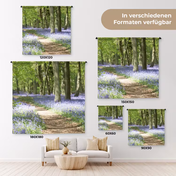 Bos - Pad - Bloemen - Paars - Groen - Natuur Wandkleed katoen klein -tsfeer8_DE
