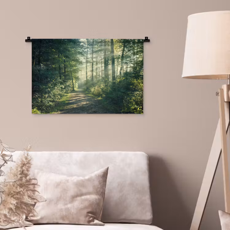 Bos - Pad - Zon - Bomen - Groen - Natuur Wandkleed katoen klein -sfeer4