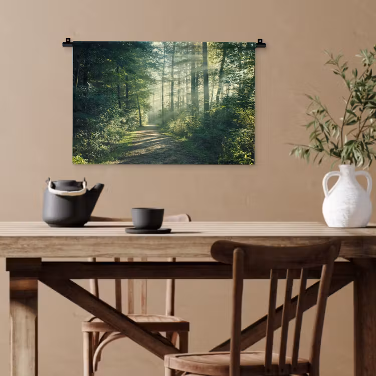 Bos - Pad - Zon - Bomen - Groen - Natuur Wandkleed katoen klein -sfeer6