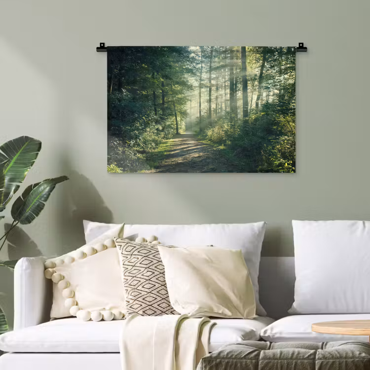 Bos - Pad - Zon - Bomen - Groen - Natuur Wandkleed katoen klein -sfeer7