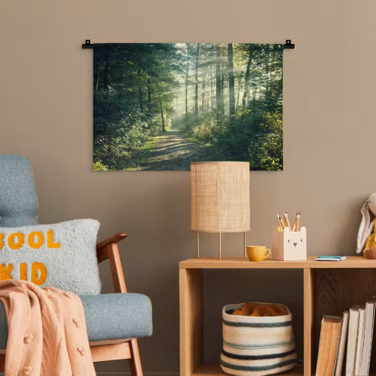 Bos - Pad - Zon - Bomen - Groen - Natuur Wandkleed katoen klein -wsfeer4_kind