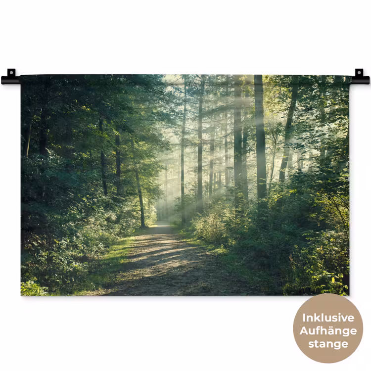 Bos - Pad - Zon - Bomen - Groen - Natuur Wandkleed katoen klein -t3d_DE