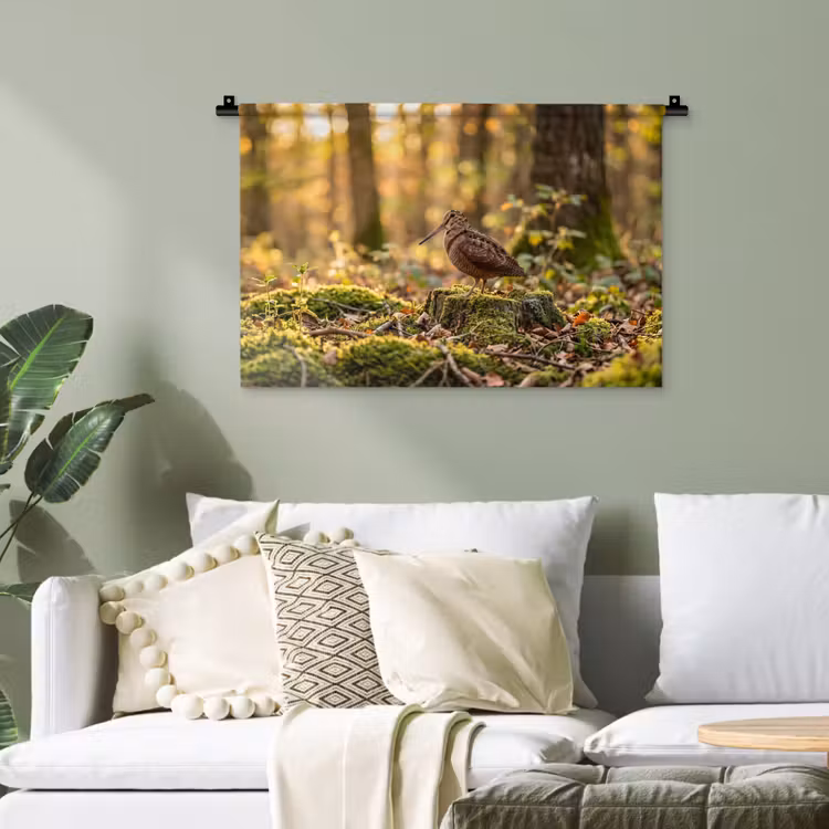 Houtsnip - Bos - Bladeren - Herfst - Gecamoufleerd Wandkleed katoen klein -sfeer7