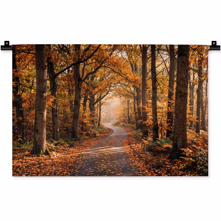 Bospad - Herfstbos - Bladeren - Oranje - Nostalgisch Wandkleed katoen klein -zz3d
