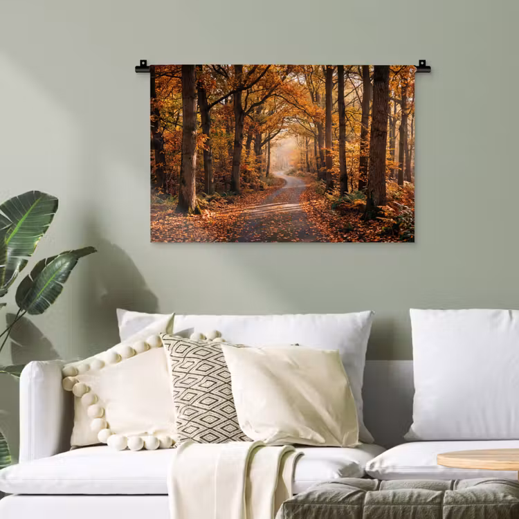 Bospad - Herfstbos - Bladeren - Oranje - Nostalgisch Wandkleed katoen klein -sfeer7