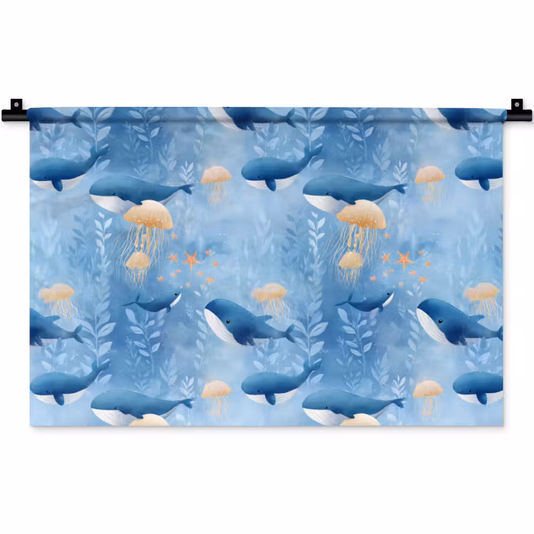 Walvissen - Oceaan - Blauw Wandkleed katoen klein 269 -zz3d