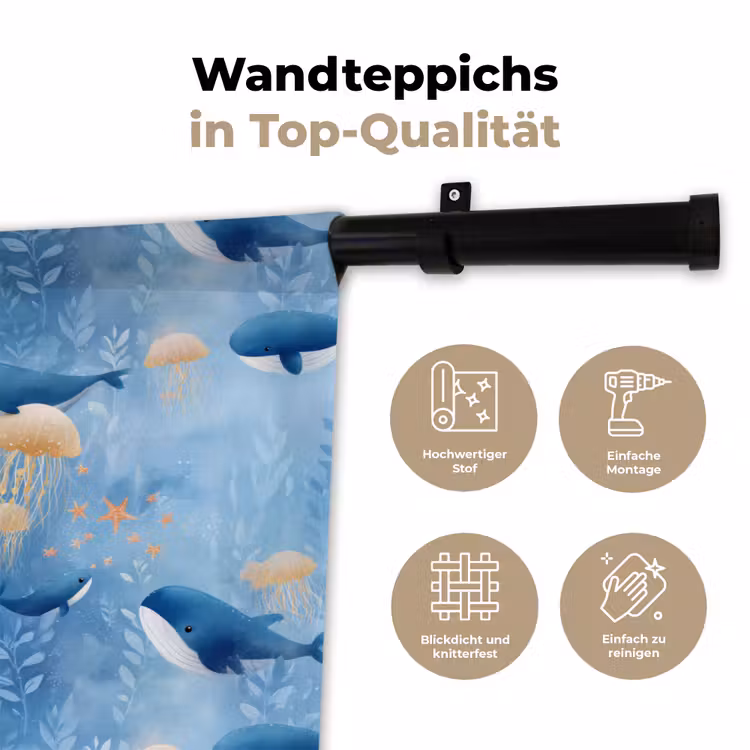 Walvissen - Oceaan - Blauw Wandkleed katoen klein 269 -tsfeer2_DE