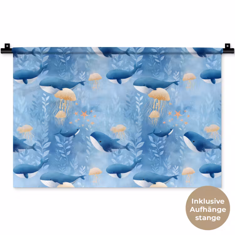 Walvissen - Oceaan - Blauw Wandkleed katoen klein 269 -t3d_DE
