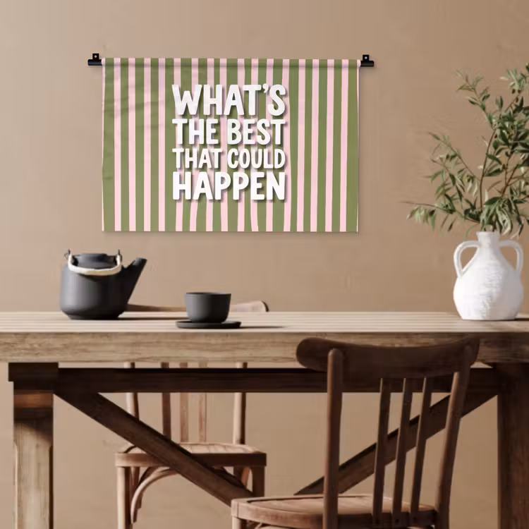 What's the best that could happen - Strepen - Groen - Roze Wandkleed katoen klein -sfeer6