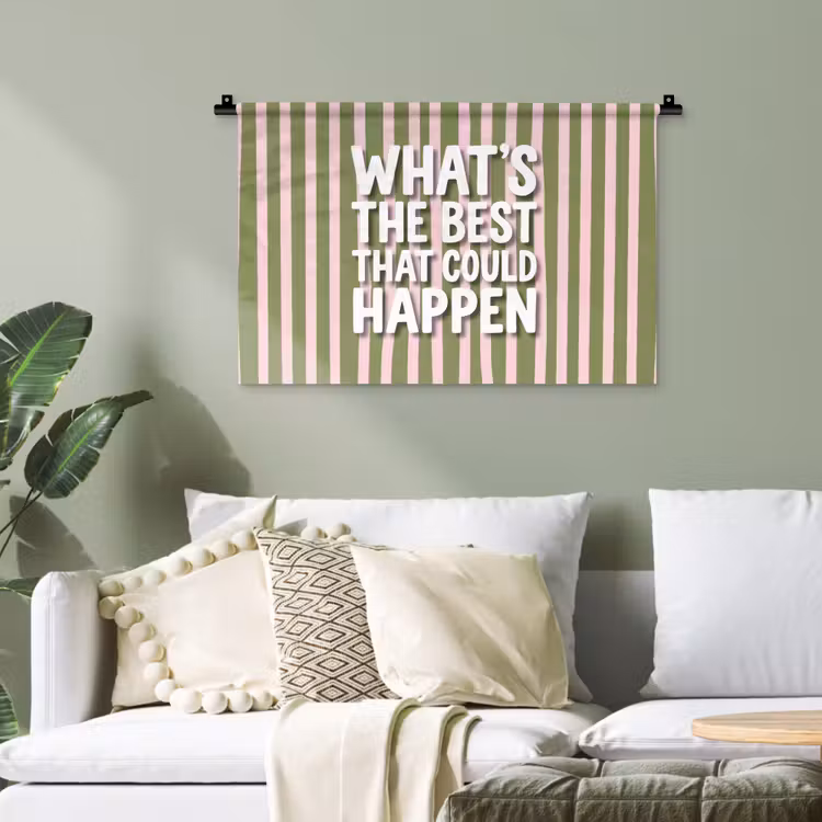 What's the best that could happen - Strepen - Groen - Roze Wandkleed katoen klein -sfeer7