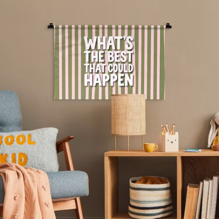What's the best that could happen - Strepen - Groen - Roze Wandkleed katoen klein -wsfeer4_kind