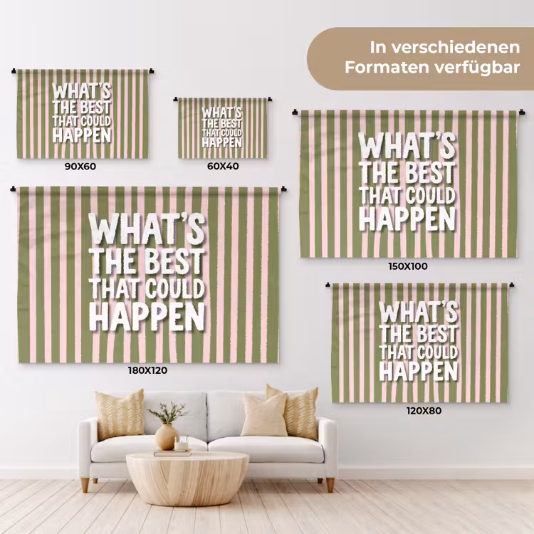What's the best that could happen - Strepen - Groen - Roze Wandkleed katoen klein -tsfeer8_DE