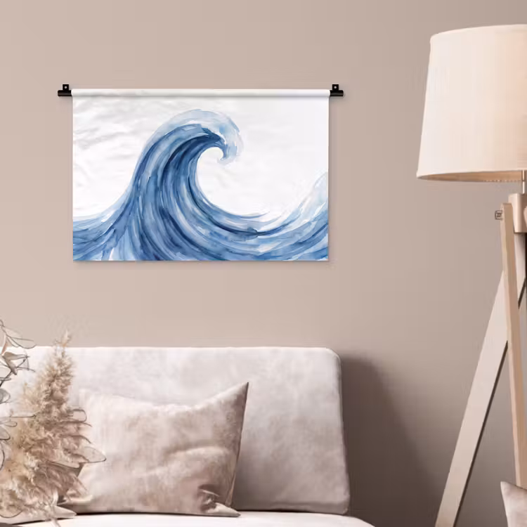 Water - Beweging - Natuur - Modern - Blauw Wandkleed katoen klein -sfeer4