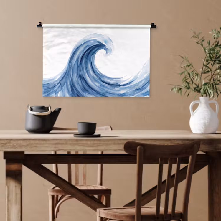 Water - Beweging - Natuur - Modern - Blauw Wandkleed katoen klein -sfeer6