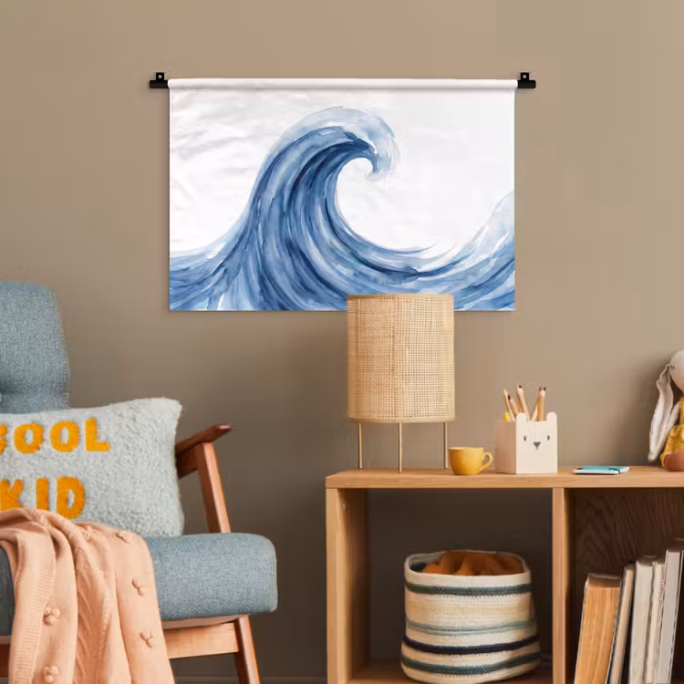 Water - Beweging - Natuur - Modern - Blauw Wandkleed katoen klein -wsfeer4_kind