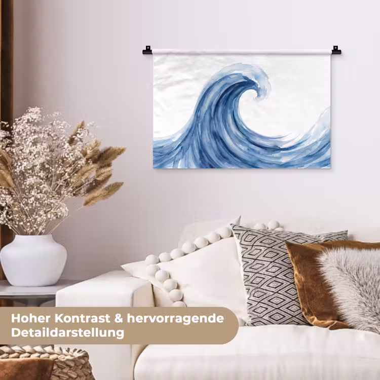 Water - Beweging - Natuur - Modern - Blauw Wandkleed katoen klein -tsfeer1_DE