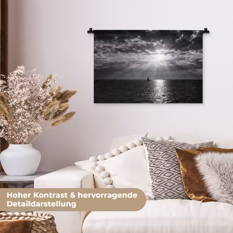 Water - Boot - Lucht - Natuur - Zwart-wit Wandkleed katoen klein -tsfeer1_DE
