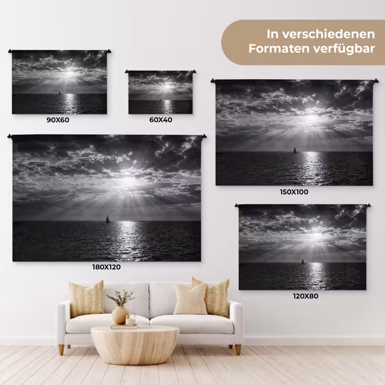 Water - Boot - Lucht - Natuur - Zwart-wit Wandkleed katoen klein -tsfeer8_DE