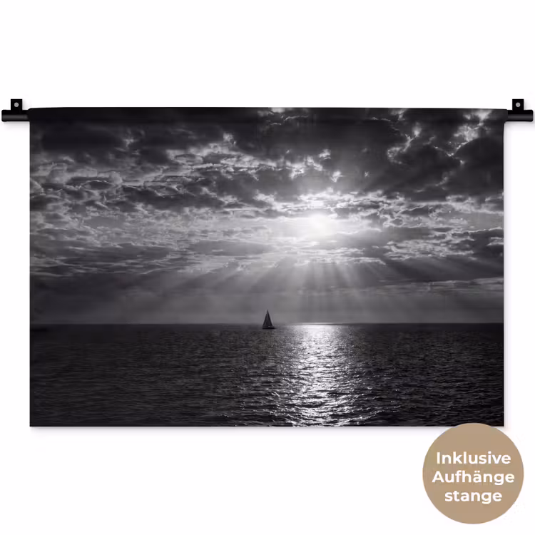 Water - Boot - Lucht - Natuur - Zwart-wit Wandkleed katoen klein -t3d_DE