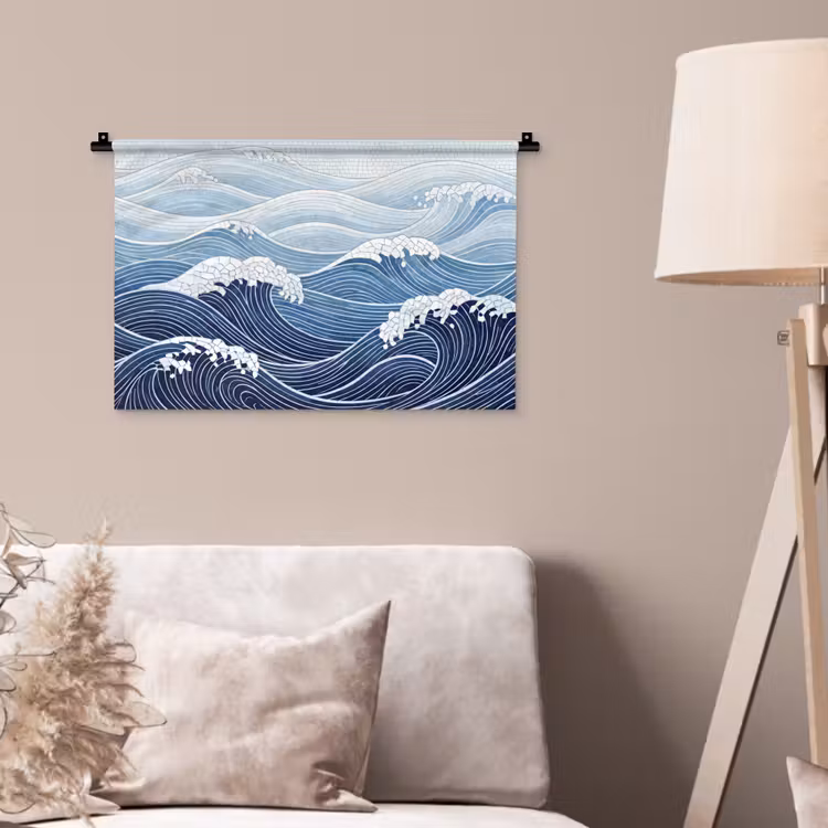 Water - Mozaïek - Landschap - Modern - Blauw Wandkleed katoen klein -sfeer4