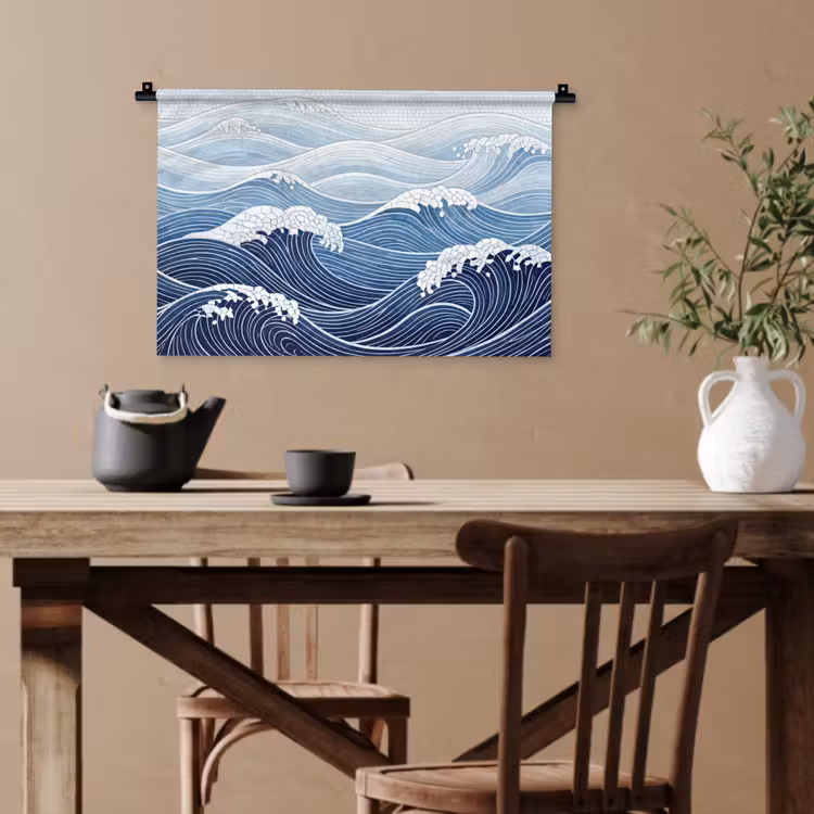 Water - Mozaïek - Landschap - Modern - Blauw Wandkleed katoen klein -sfeer6