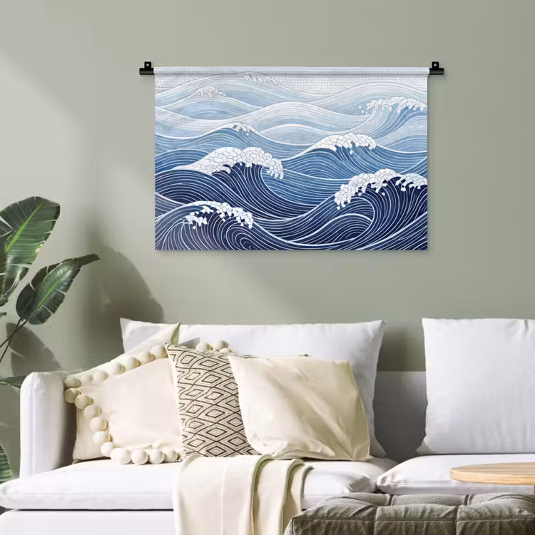 Water - Mozaïek - Landschap - Modern - Blauw Wandkleed katoen klein -sfeer7