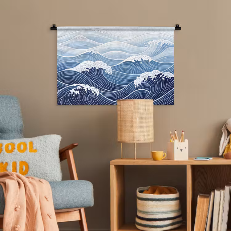 Water - Mozaïek - Landschap - Modern - Blauw Wandkleed katoen klein -wsfeer4_kind