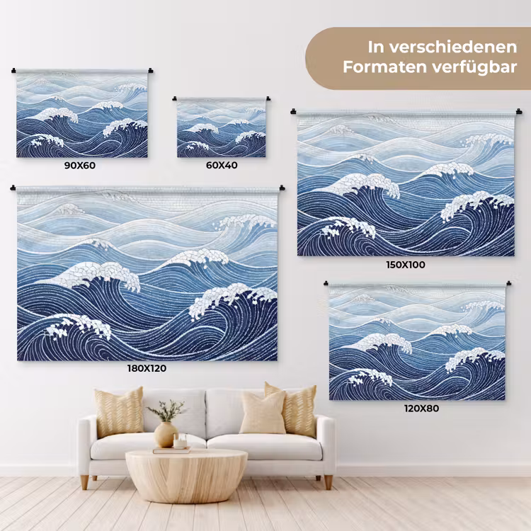 Water - Mozaïek - Landschap - Modern - Blauw Wandkleed katoen klein -tsfeer8_DE