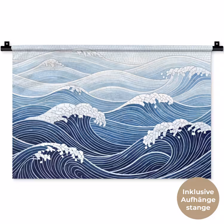 Water - Mozaïek - Landschap - Modern - Blauw Wandkleed katoen klein -t3d_DE