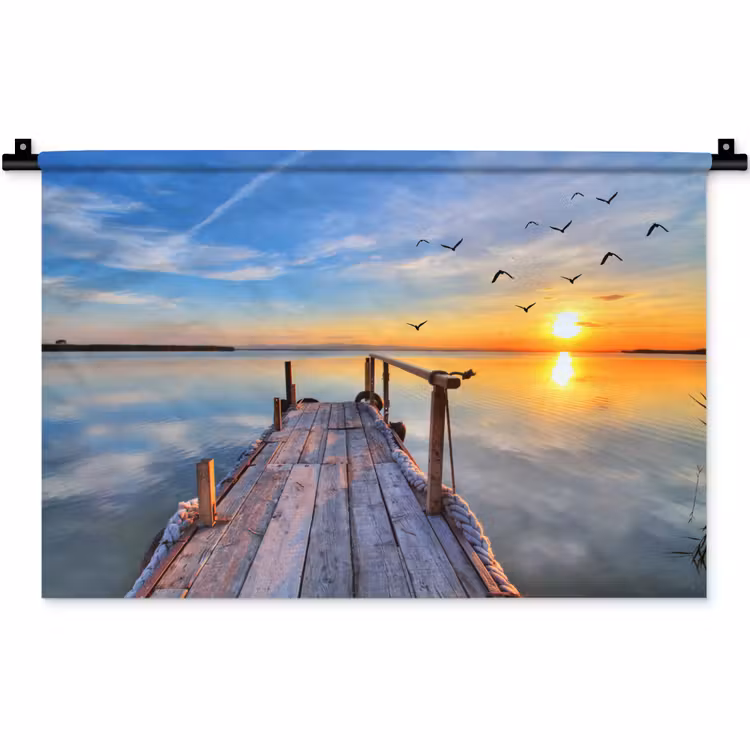 Water - Steiger - Vogels - Zonsondergang - Horizon Wandkleed katoen klein -zz3d