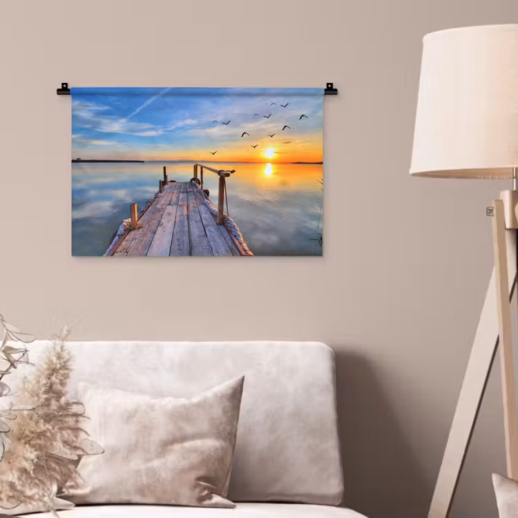 Water - Steiger - Vogels - Zonsondergang - Horizon Wandkleed katoen klein -sfeer4