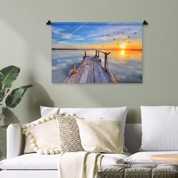Water - Steiger - Vogels - Zonsondergang - Horizon Wandkleed katoen klein -sfeer7