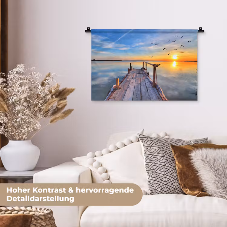 Water - Steiger - Vogels - Zonsondergang - Horizon Wandkleed katoen klein -tsfeer1_DE