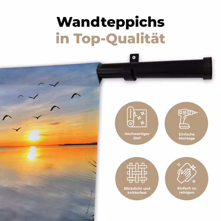 Water - Steiger - Vogels - Zonsondergang - Horizon Wandkleed katoen klein -tsfeer2_DE