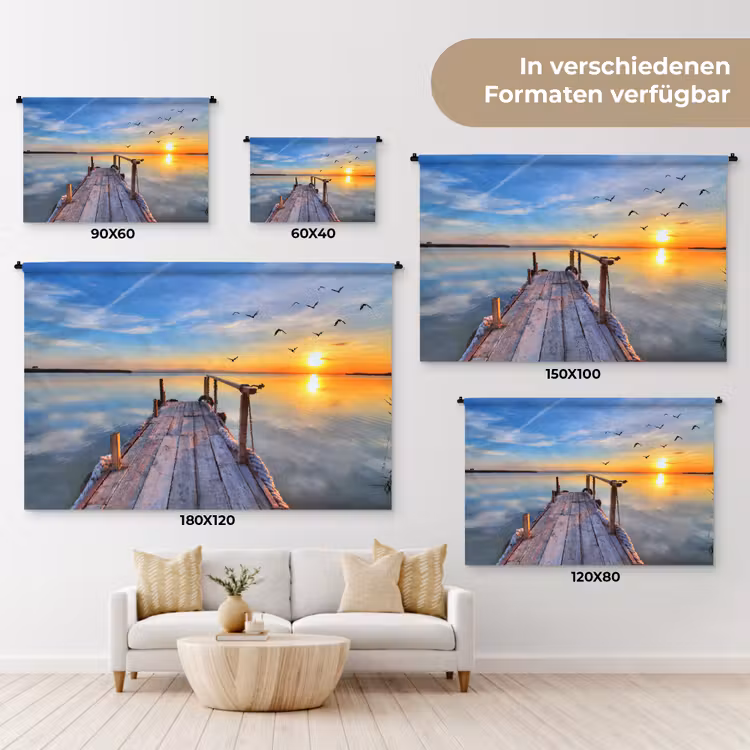 Water - Steiger - Vogels - Zonsondergang - Horizon Wandkleed katoen klein -tsfeer8_DE