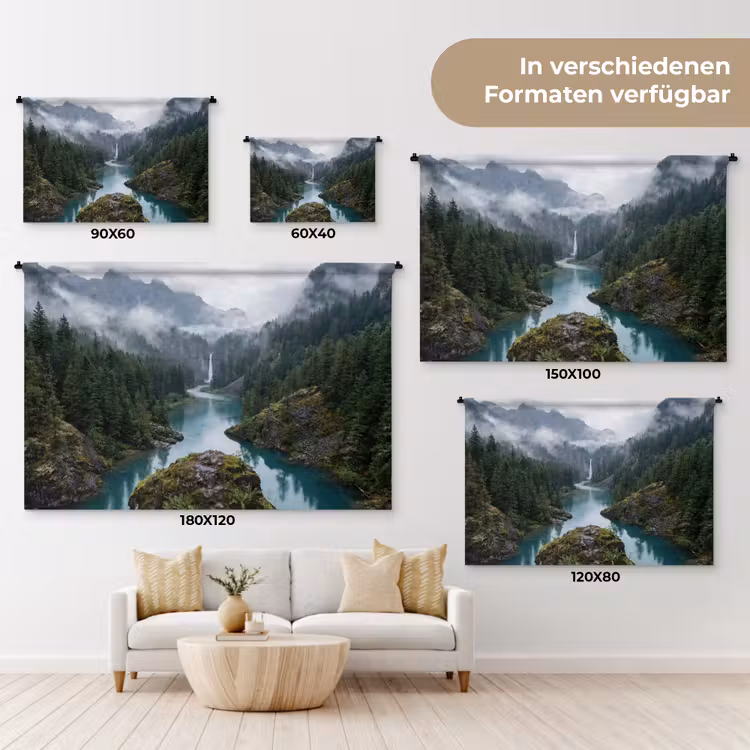 Waterval - Bomen - Bergen Wandkleed katoen klein -tsfeer8_DE